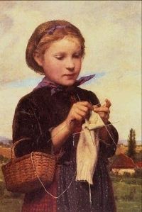Albert Anker (1831-1910) Knitting girl